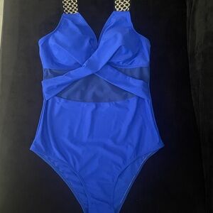 Aprilake Royal Blue One-Piece Swimsuit with Mesh Detail size Small